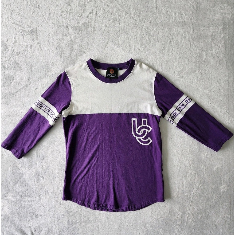 University Of Calgary Shirt Womens Medium Dinos Purple Retro‎ Baseball Top Y2K